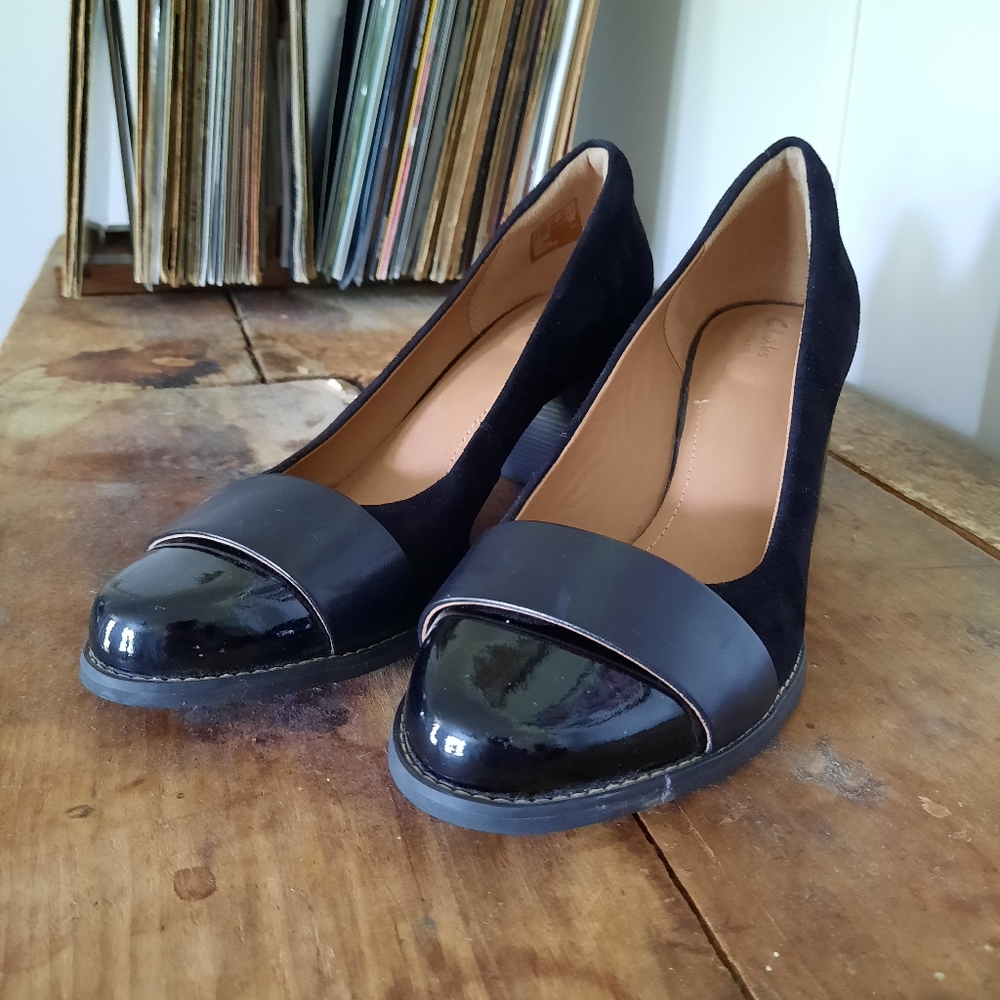 Clark's Artisan Black Faux Suede Heels